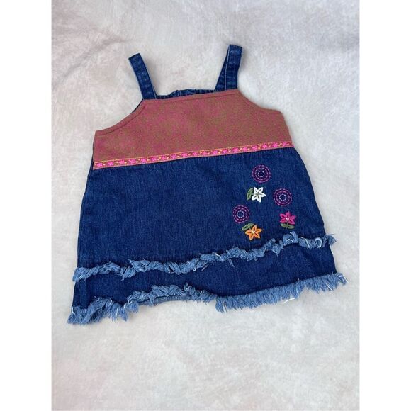Vintage 90s Y2K Girls 2pc Embroidered Set Floral Denim - Picture 4 of 6
